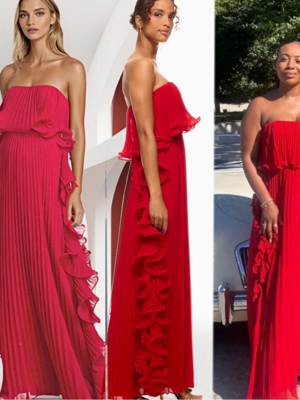 Badgley Mischka dark red Pleated Ruffle Gown size 16.